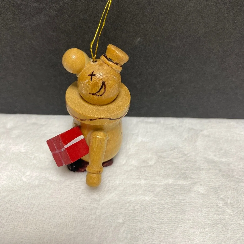 VTG Wooden Christmas‎ Clown Ornament Figure with Red Gift Taiwan